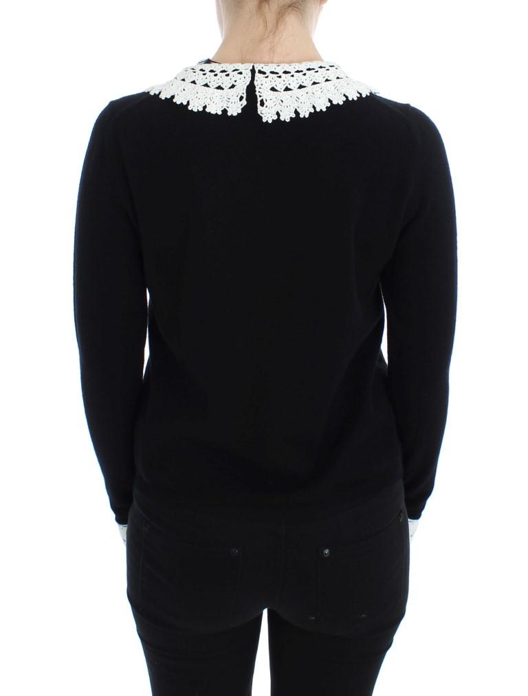 Black Wool Ricamo Cardigan Sweater