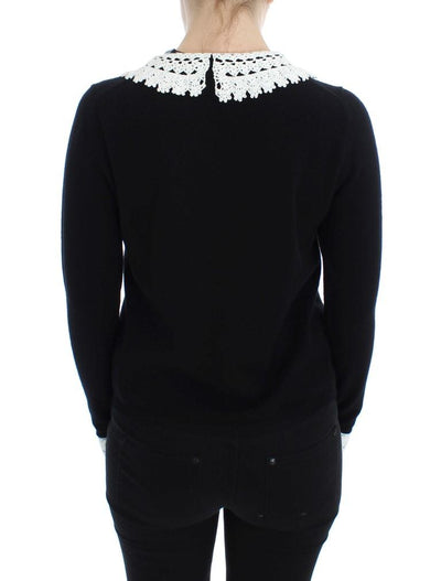 Black Wool Ricamo Cardigan Sweater