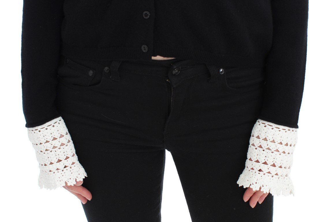 Black Wool Ricamo Cardigan Sweater