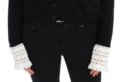 Black Wool Ricamo Cardigan Sweater