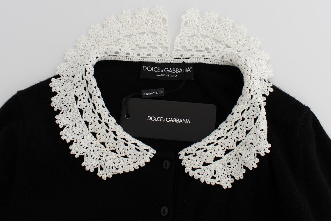 Black Wool Ricamo Cardigan Sweater
