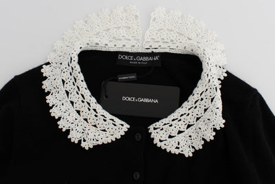 Black Wool Ricamo Cardigan Sweater
