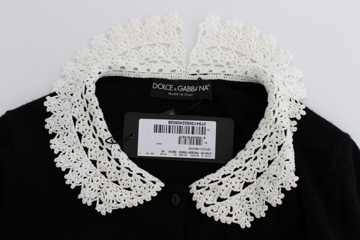 Black Wool Ricamo Cardigan Sweater