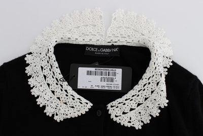 Black Wool Ricamo Cardigan Sweater