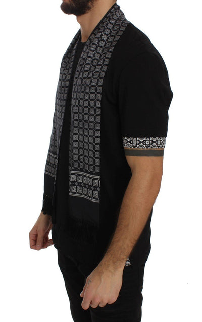Black Cotton Baroque Silk Scarf T-shirt