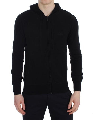 Black Zipper Hooded Cotton Cashmere Sweater