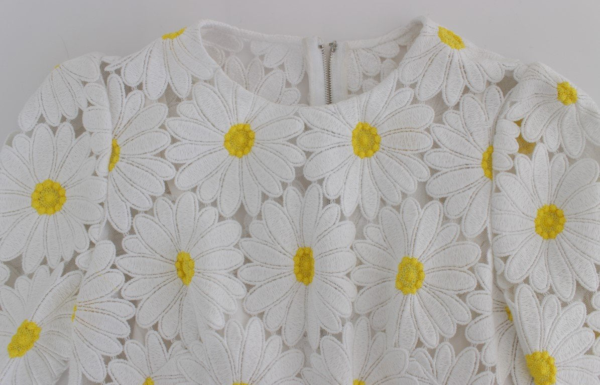 White Floral Ricamo Sheath Gown Dress
