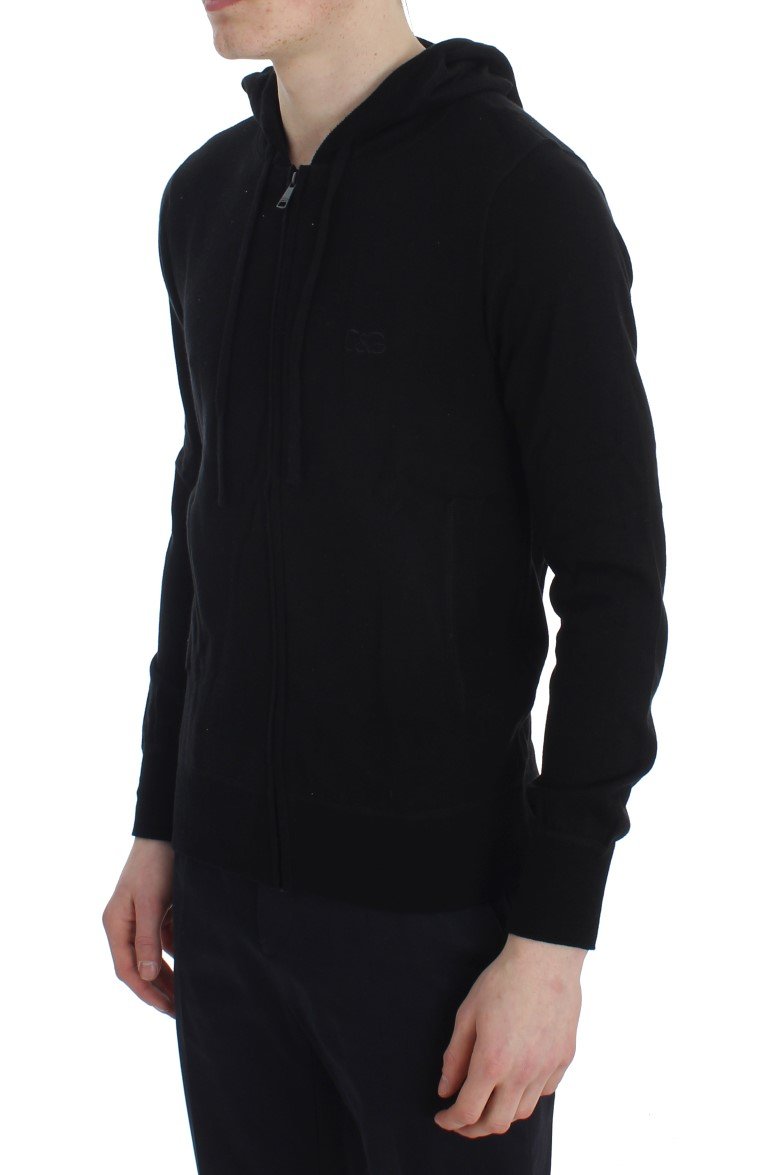Black Zipper Hooded Cotton Cashmere Sweater