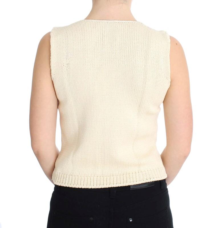 Beige Cotton Blend Knitted Sleeveless Sweater