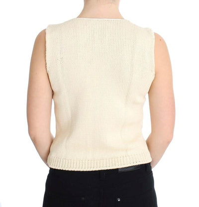 Beige Cotton Blend Knitted Sleeveless Sweater