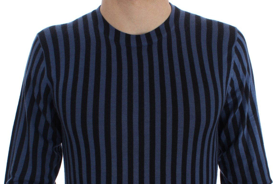 Blue Striped Cashmere Silk Pullover Sweater