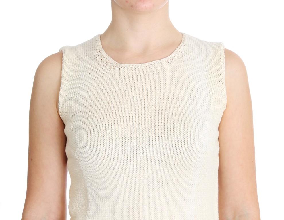 Beige Cotton Blend Knitted Sleeveless Sweater