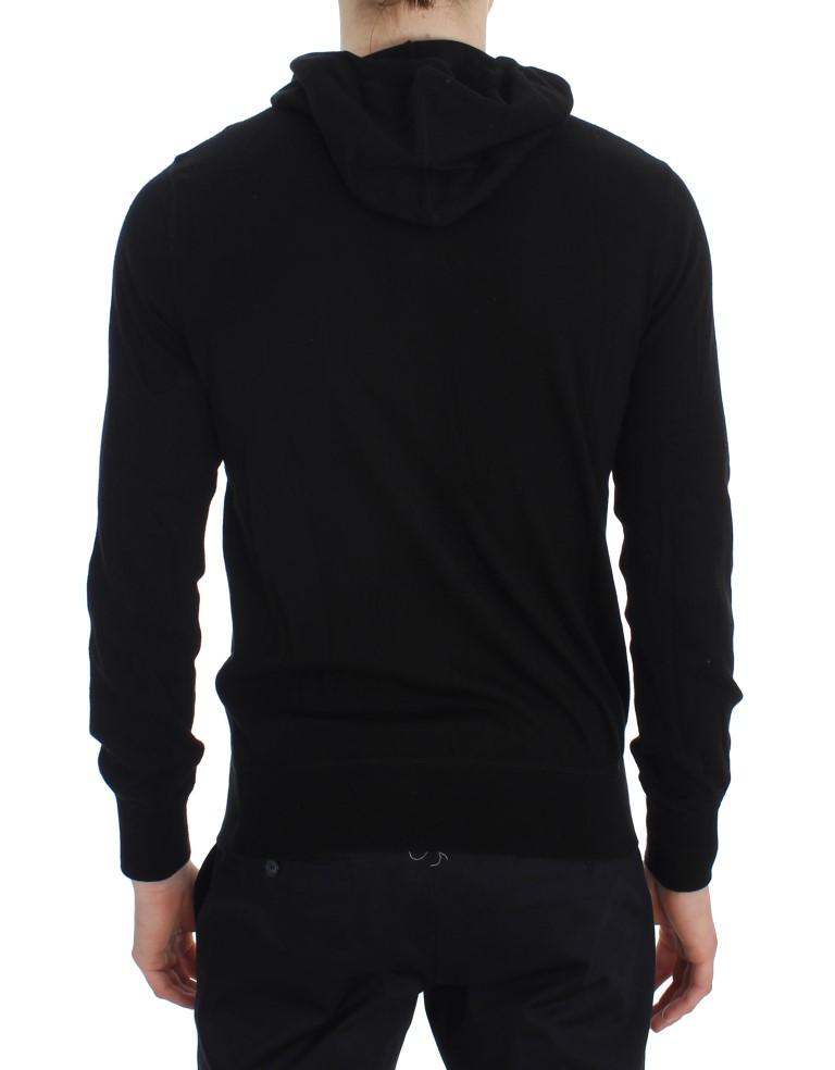Black Zipper Hooded Cotton Cashmere Sweater
