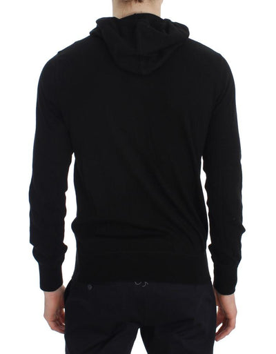 Black Zipper Hooded Cotton Cashmere Sweater