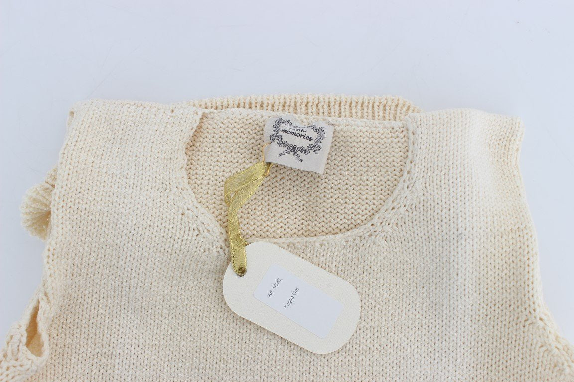 Beige Cotton Blend Knitted Sleeveless Sweater