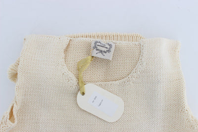 Beige Cotton Blend Knitted Sleeveless Sweater