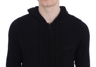Black Zipper Hooded Cotton Cashmere Sweater