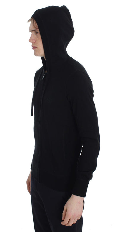 Black Zipper Hooded Cotton Cashmere Sweater