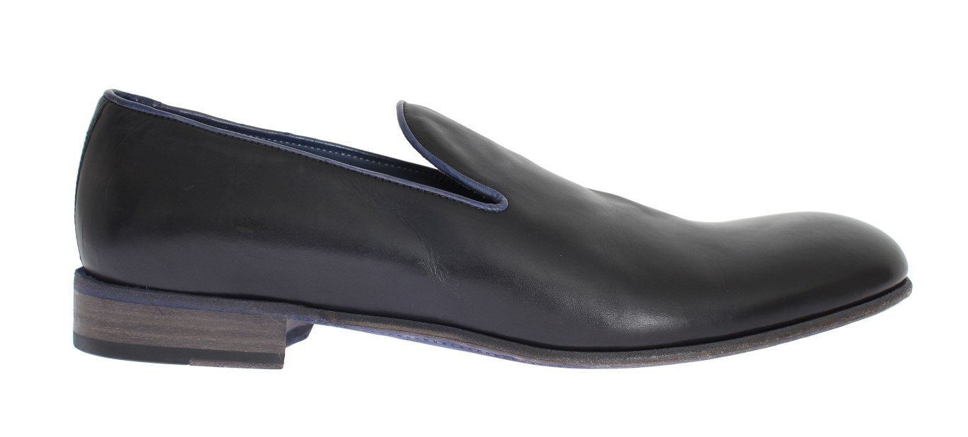 Black Blue Leather Loafers