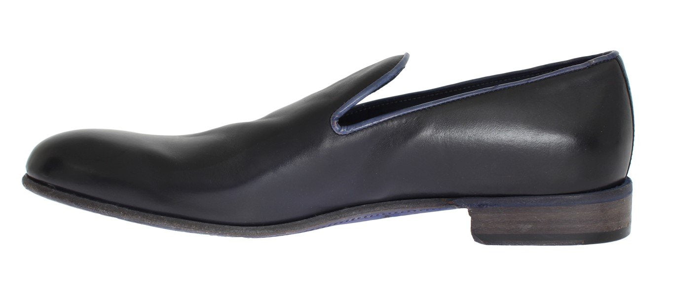 Black Blue Leather Loafers