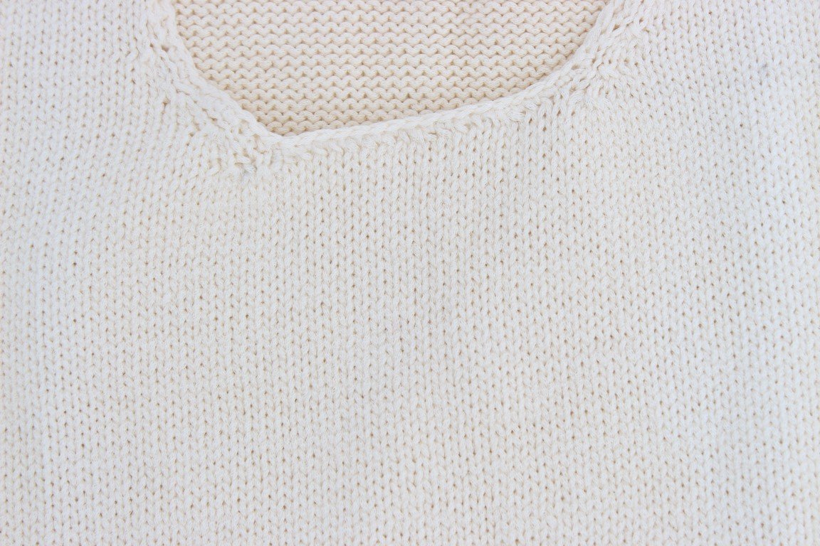 Beige Cotton Blend Knitted Sleeveless Sweater
