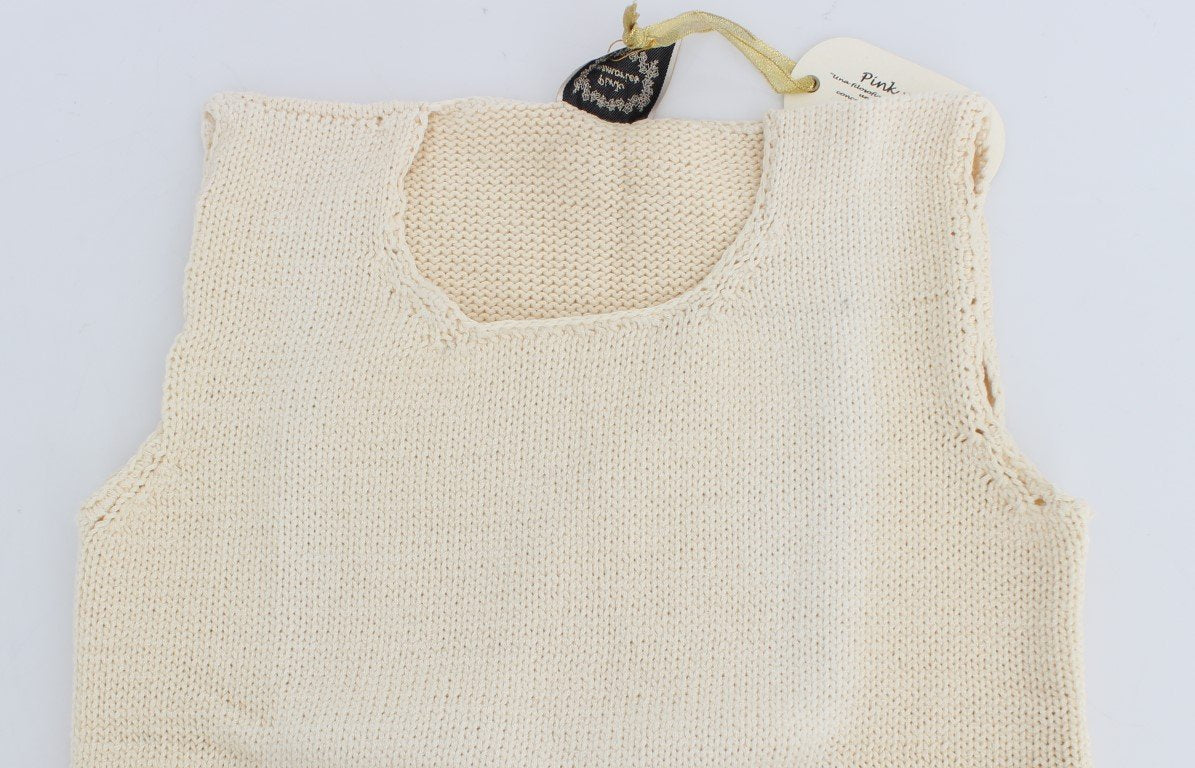 Beige Cotton Blend Knitted Sleeveless Sweater