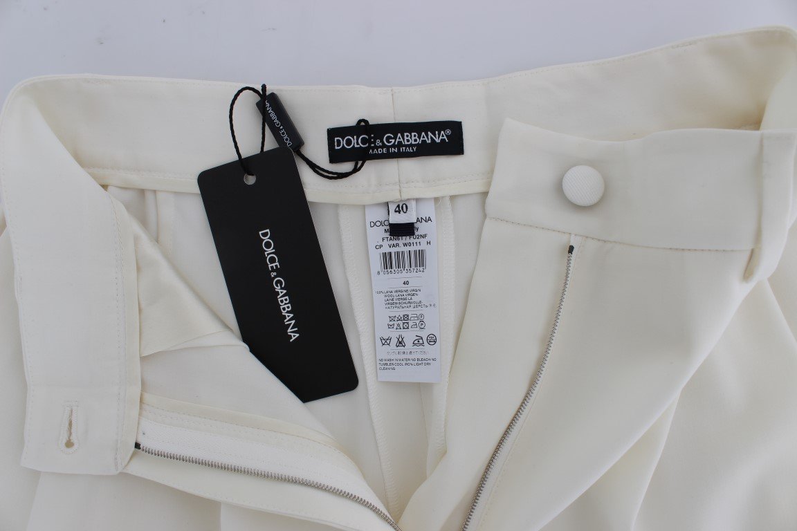 White Dress Wool Capri High Waist Pants