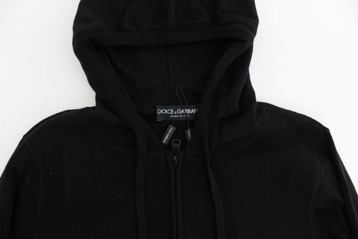 Black Zipper Hooded Cotton Cashmere Sweater