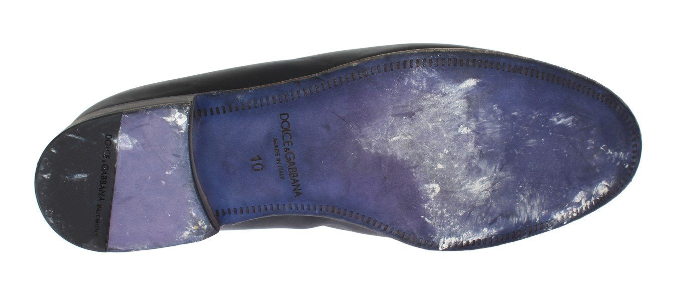 Black Blue Leather Loafers