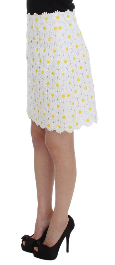 White Floral Ricamo A-Line Skirt