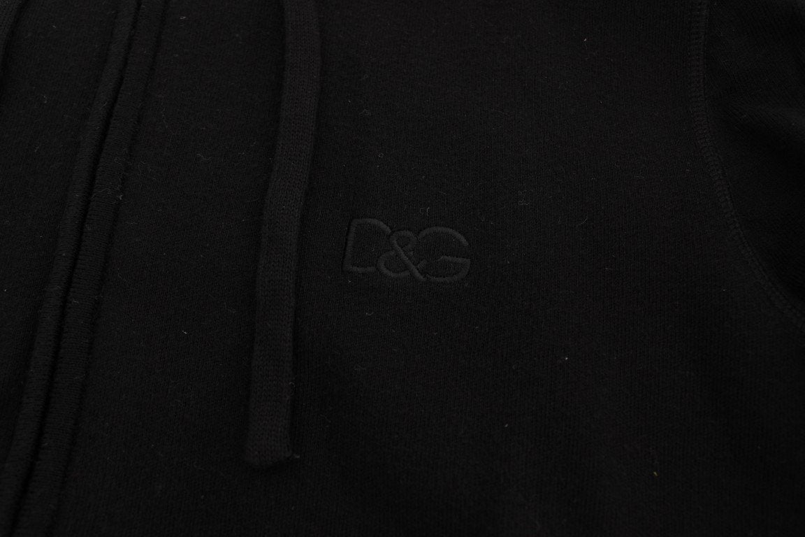 Black Zipper Hooded Cotton Cashmere Sweater