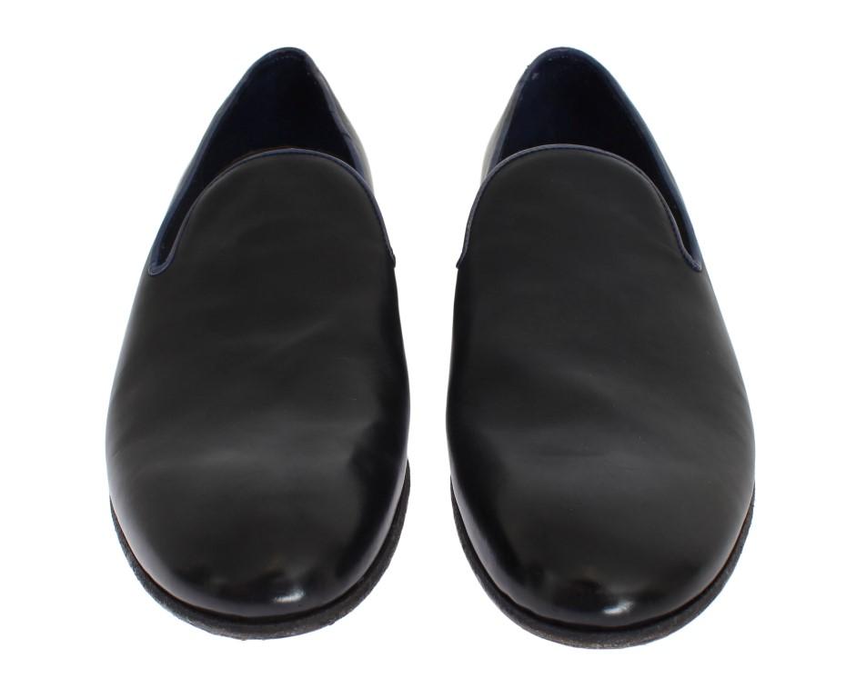 Black Blue Leather Loafers