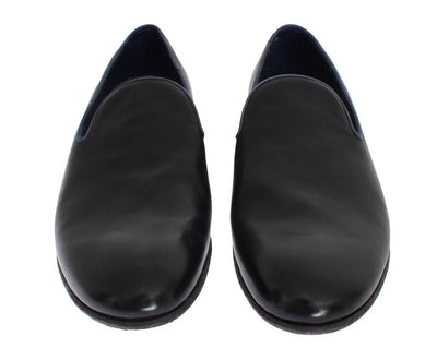 Black Blue Leather Loafers