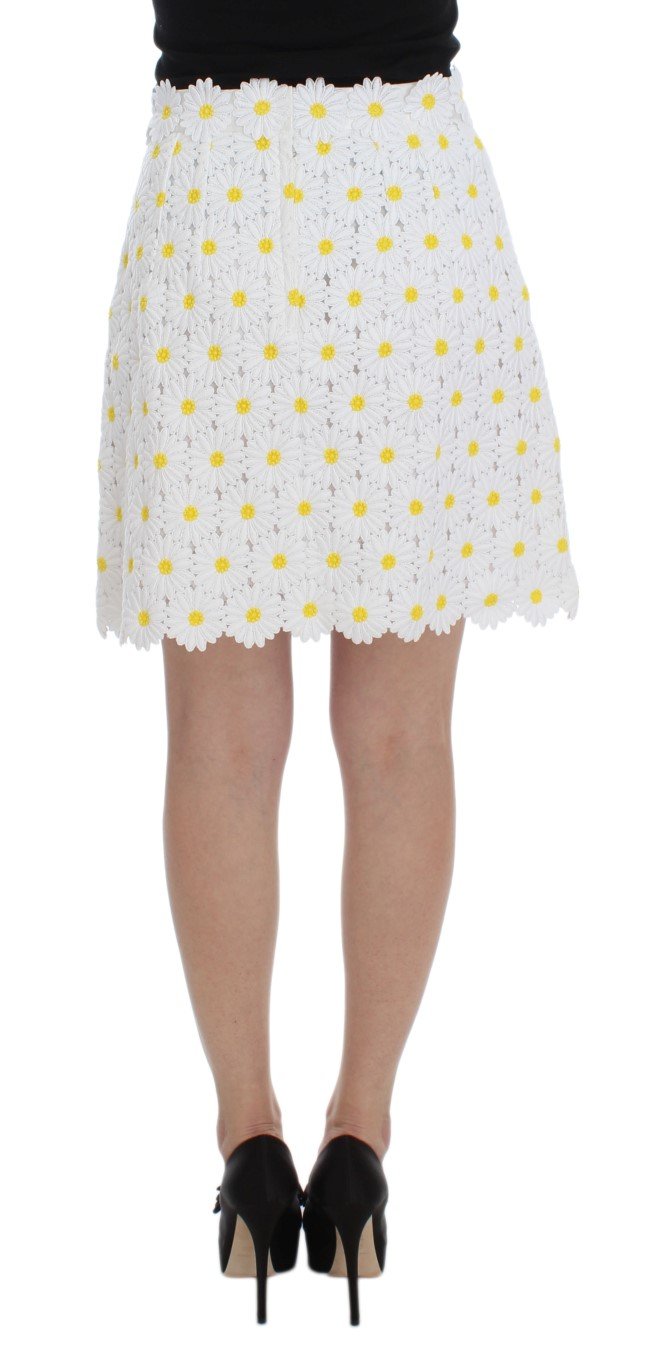 White Floral Ricamo A-Line Skirt