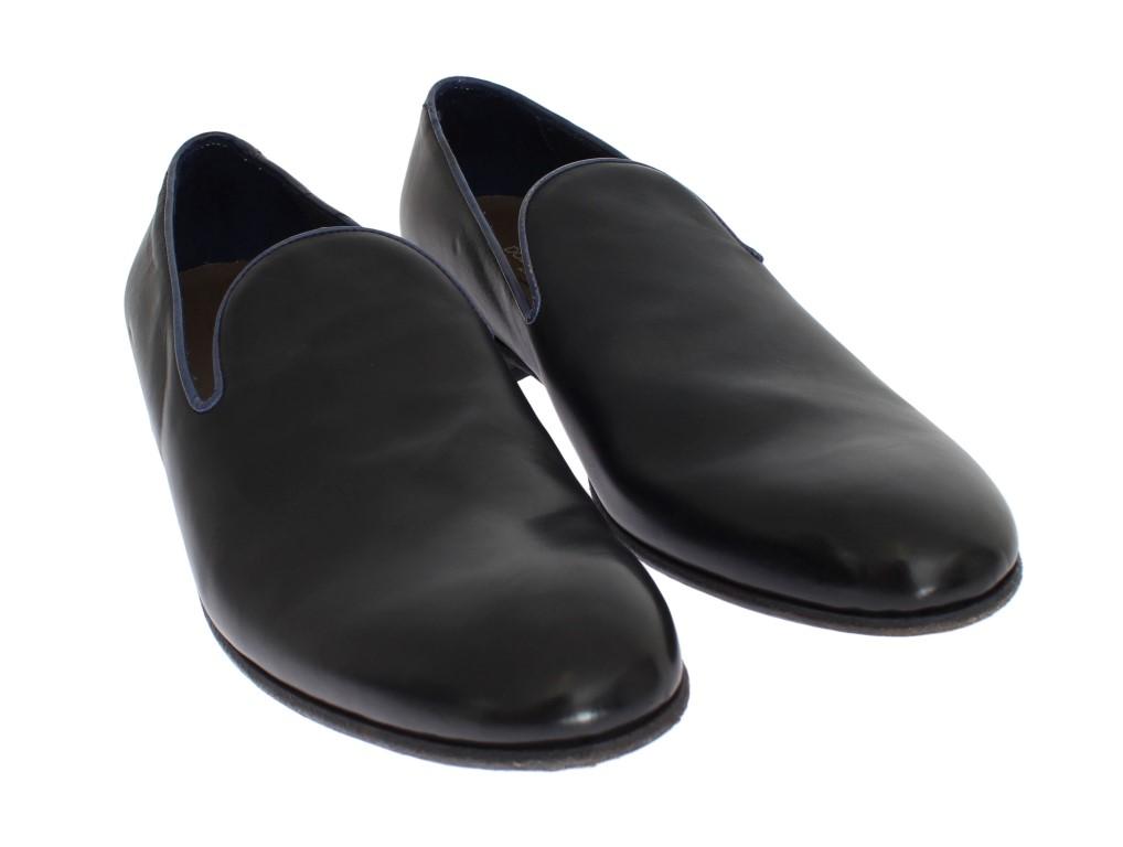 Black Blue Leather Loafers