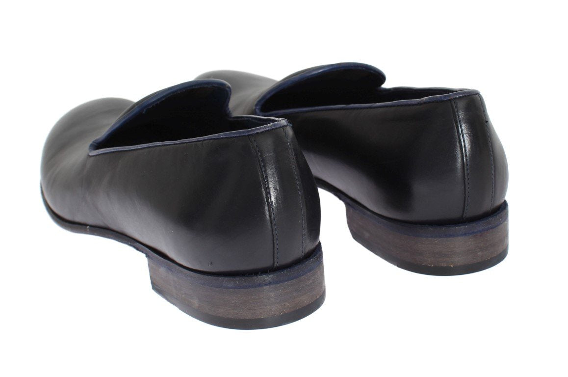 Black Blue Leather Loafers