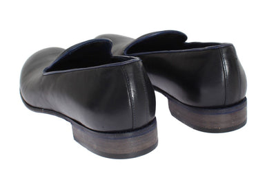 Black Blue Leather Loafers