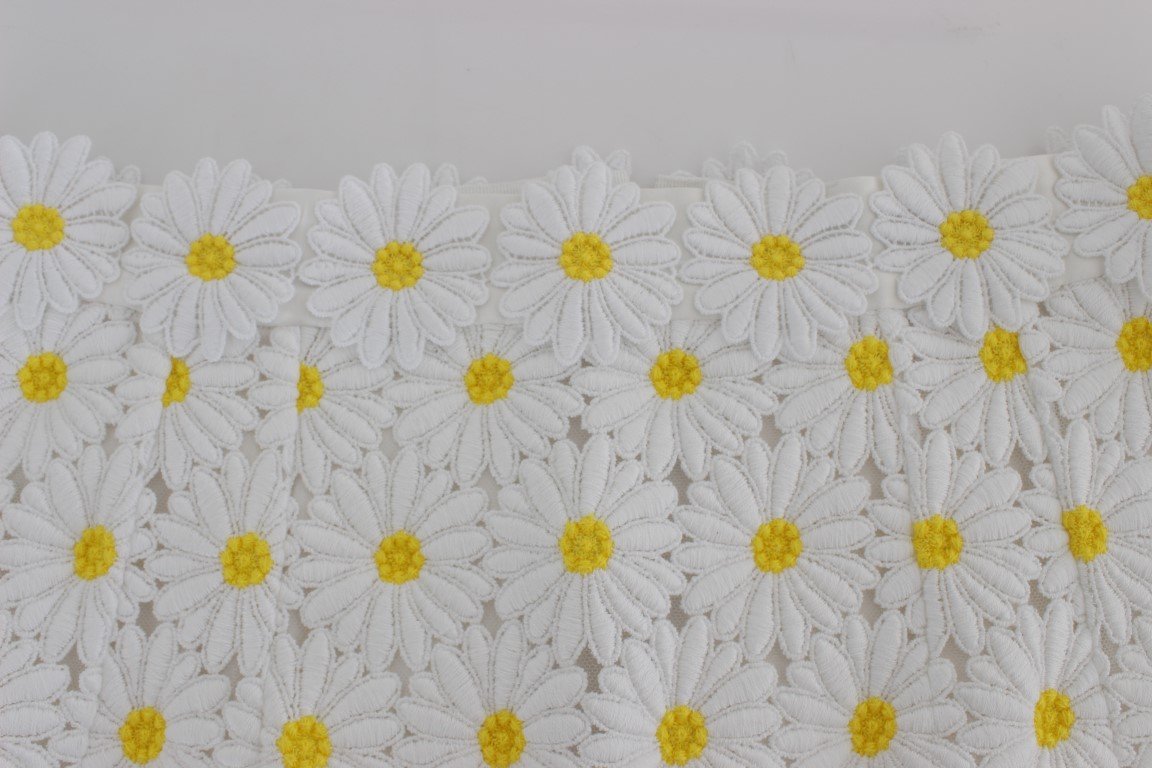 White Floral Ricamo A-Line Skirt