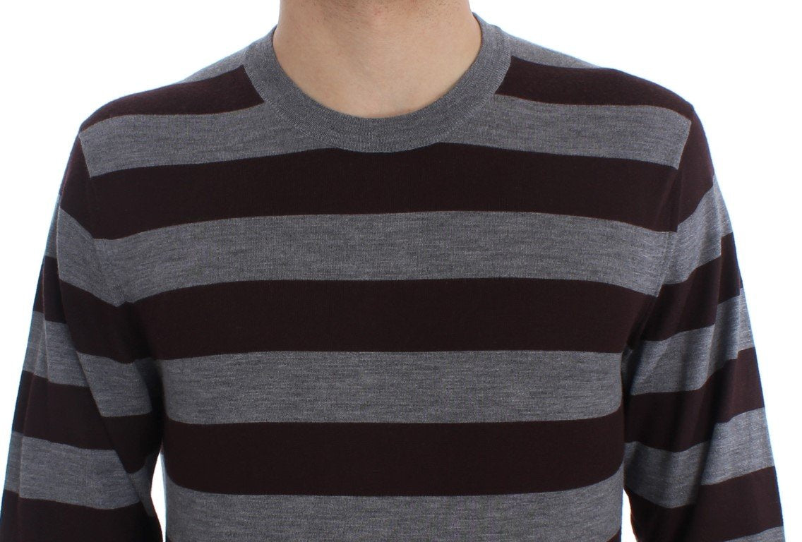 Brown Gray Striped Cashmere Pullover Sweater