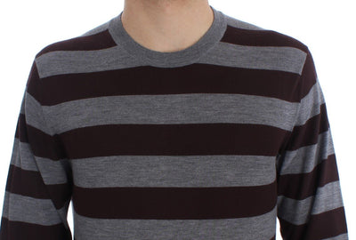 Brown Gray Striped Cashmere Pullover Sweater