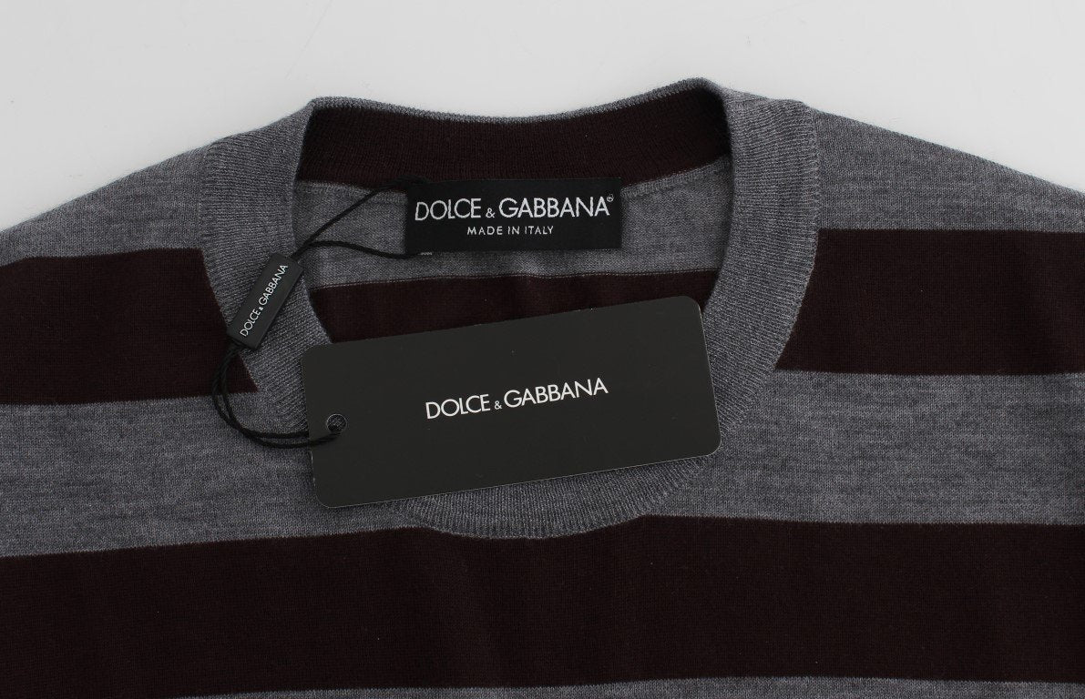 Brown Gray Striped Cashmere Pullover Sweater