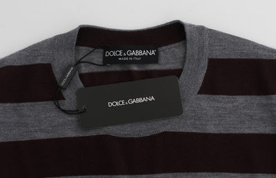 Brown Gray Striped Cashmere Pullover Sweater