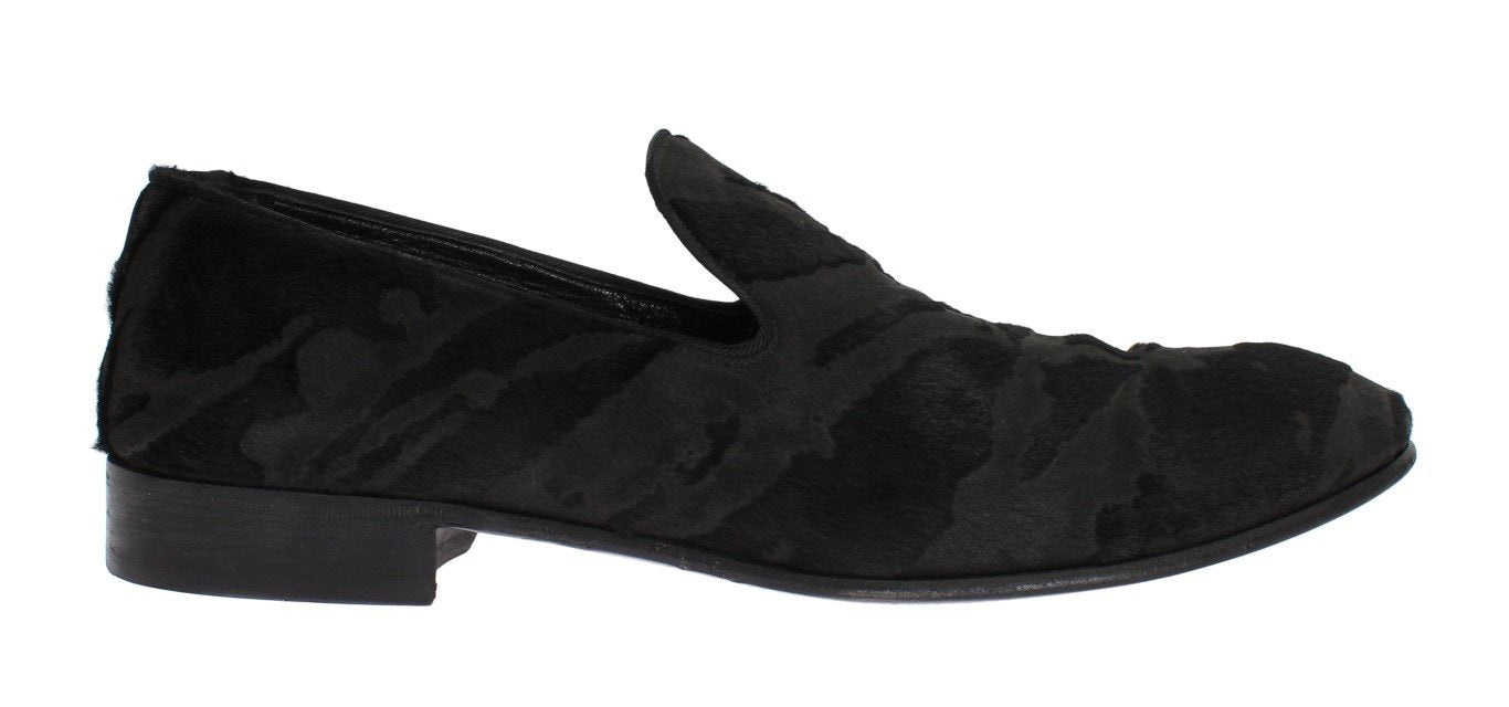 Black Leather Pony Hair Loafers