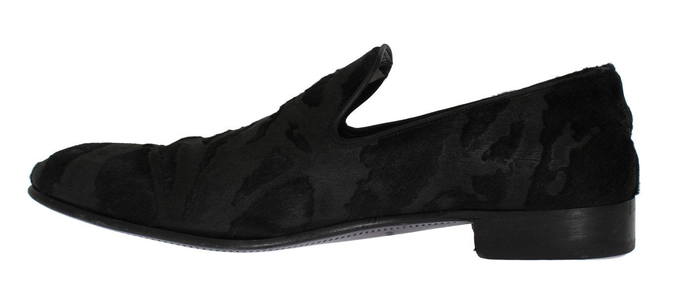 Black Leather Pony Hair Loafers