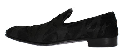 Black Leather Pony Hair Loafers