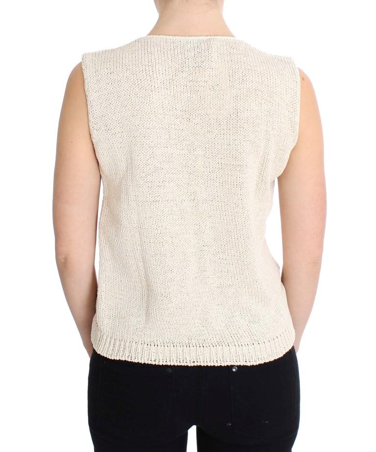 Beige Cotton Blend Knitted Sleeveless Sweater