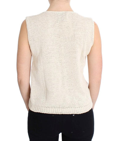 Beige Cotton Blend Knitted Sleeveless Sweater