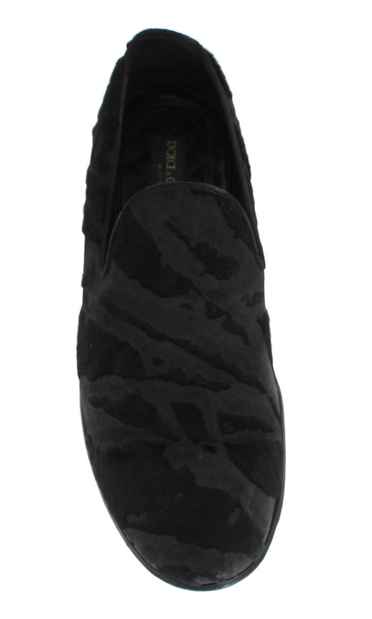 Black Leather Pony Hair Loafers