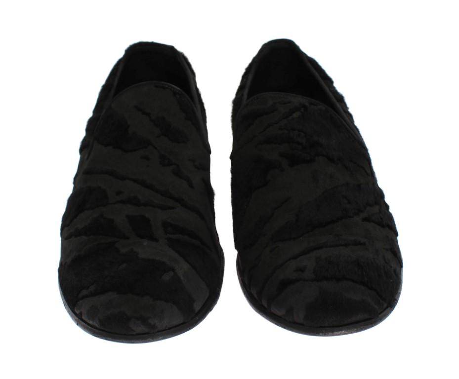 Black Leather Pony Hair Loafers
