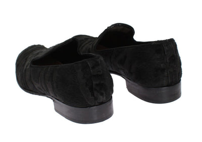 Black Leather Pony Hair Loafers